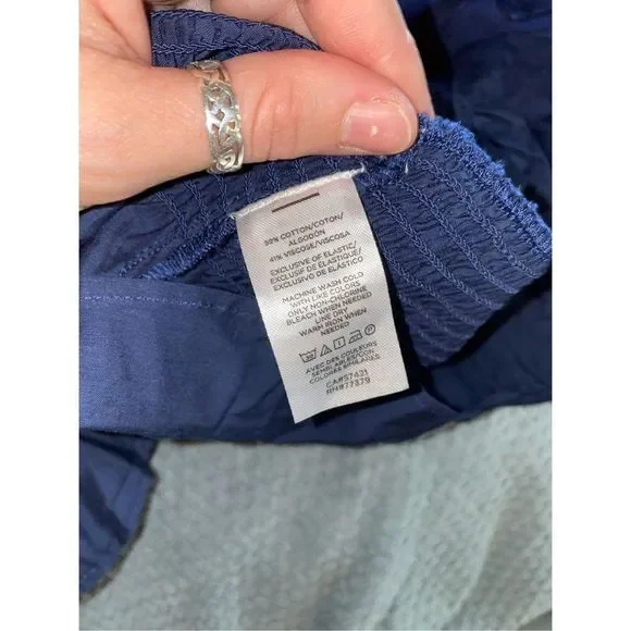 Ann Taylor NWT Scalloped Ruffle Wrap Top Navy Blue Blouse Sz Medium, MSRP $85 - Picture 5 of 10